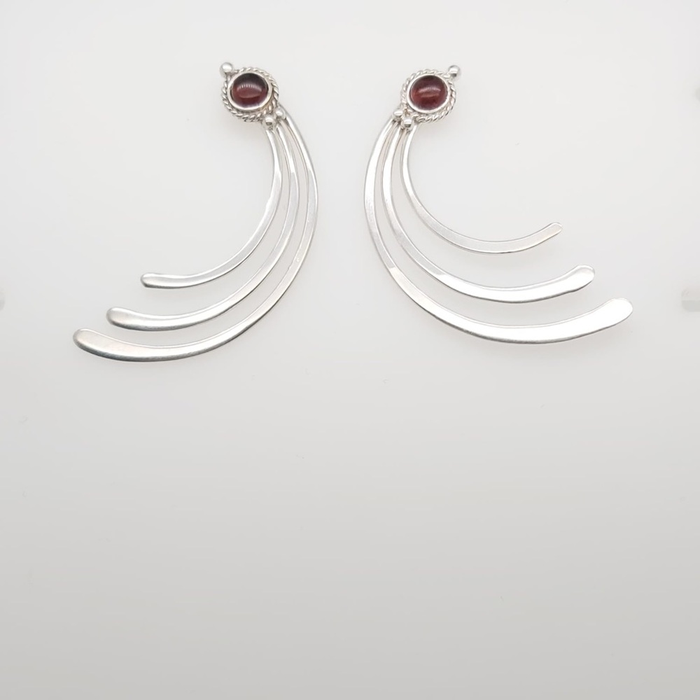 Sterling Silver 925 Vintage Feather Design Curved Earrings